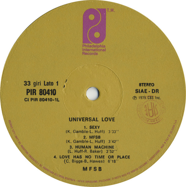 MFSB - Universal Love | Philadelphia International Records (PIR 80410) - 3