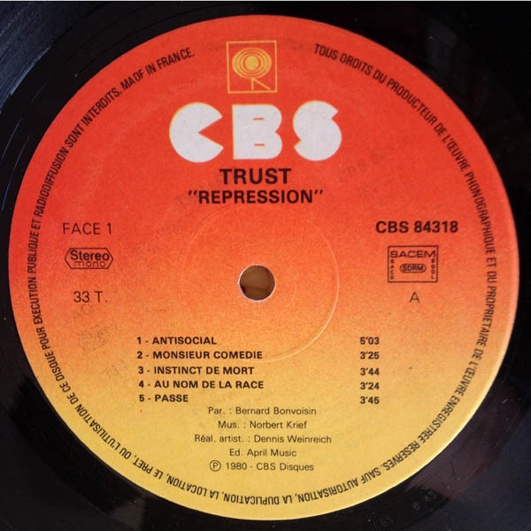 Trust - Repression | CBS (CBS 84318) - 3
