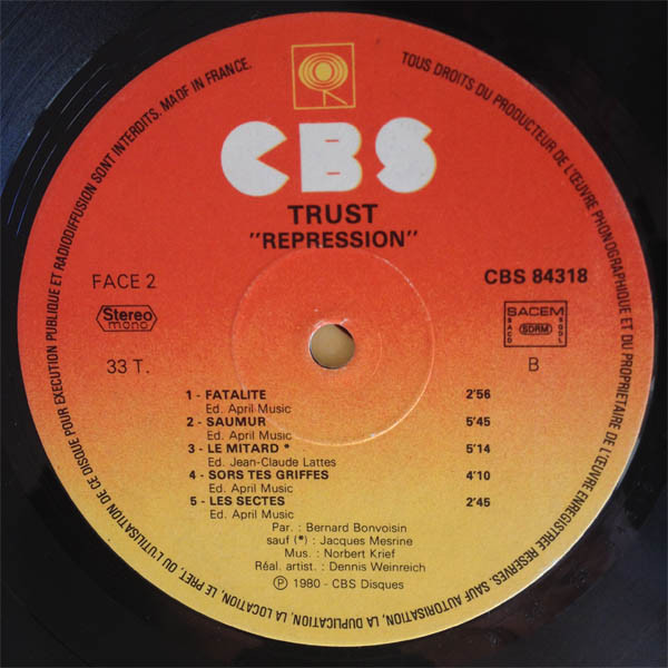 Trust - Repression | CBS (CBS 84318) - 4