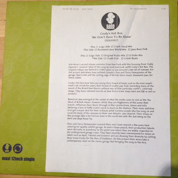 Cooly's Hot Box - We Don't Have To Be Alone | Sole Music (Sole 002)