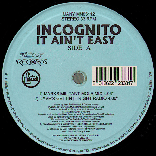Incognito - It Ain't Easy | Many Records (MN05112) - main