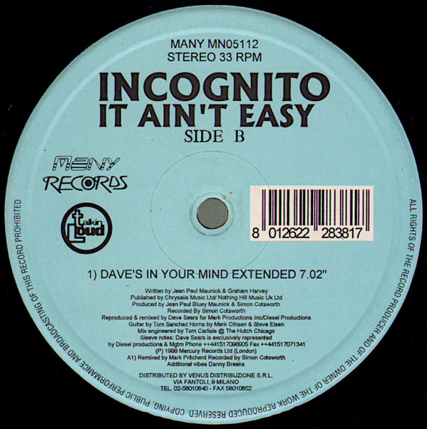Incognito - It Ain't Easy | Many Records (MN05112) - 2