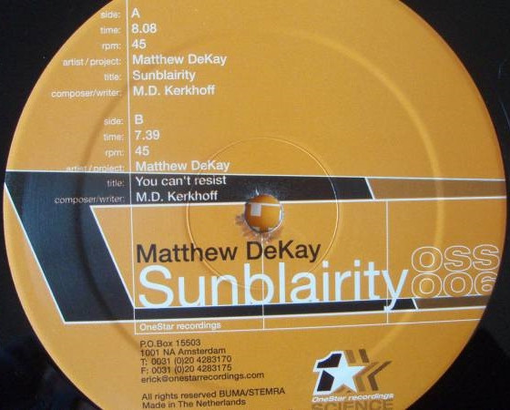 Matthew Dekay - Sunblairity | OneStar Recordings (OSS 006) - 4
