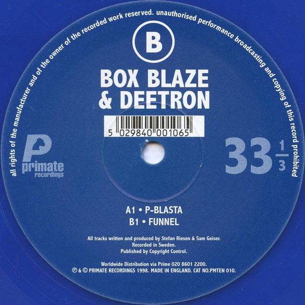 Box Blaze & Deetron - P-Blasta / Funnel | Primate Recordings (PMTEN 010)