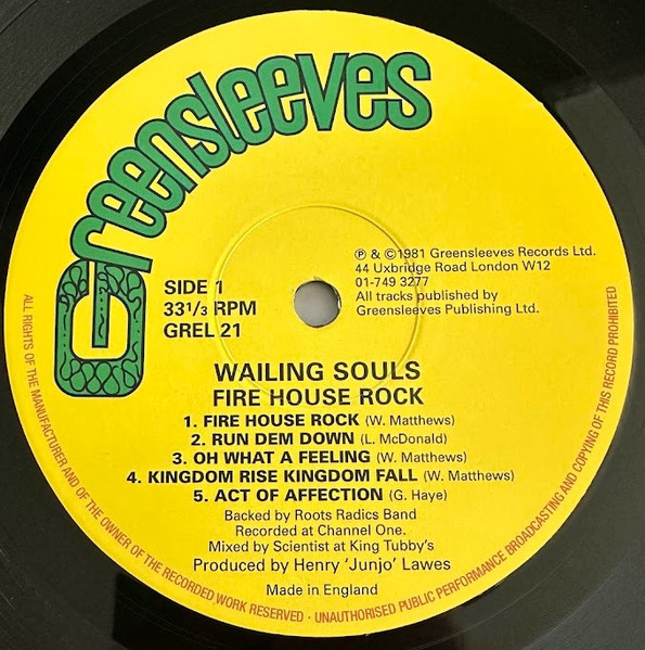 Wailing Souls - Fire House Rock | Greensleeves Records (GREL 21) - 3