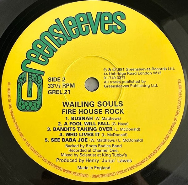 Wailing Souls - Fire House Rock | Greensleeves Records (GREL 21) - 4