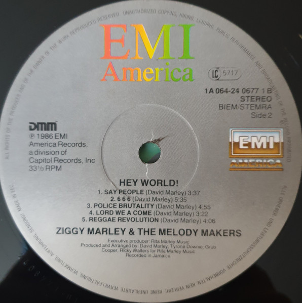 Ziggy Marley And The Melody Makers - Hey World | EMI America (1A 064-24 0677 1) - 4 Ziggy Marley And The Melody Makers - Hey World | EMI America (1A 064-24 0677 1) - 4