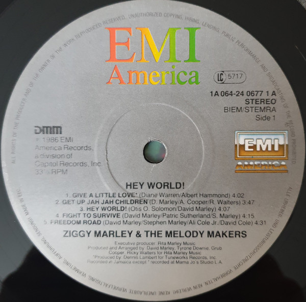 Ziggy Marley And The Melody Makers - Hey World | EMI America (1A 064-24 0677 1) - 3 Ziggy Marley And The Melody Makers - Hey World | EMI America (1A 064-24 0677 1) - 3