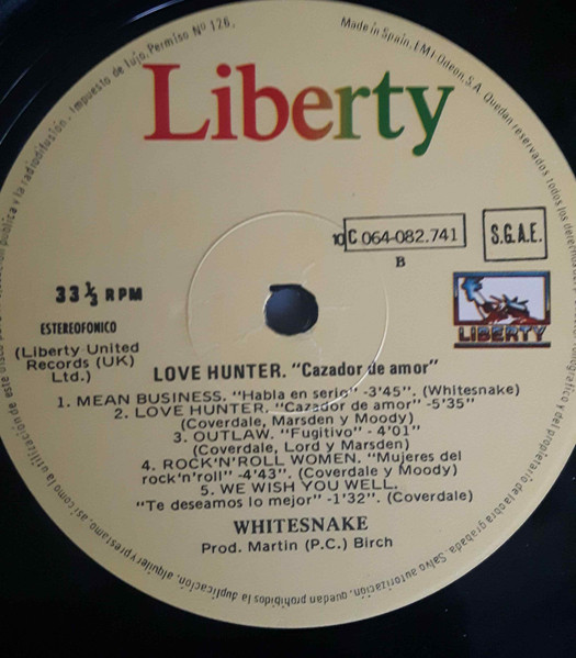 Whitesnake - Lovehunter = Cazador De Amor | Liberty (10 C 064-082.741) - 4