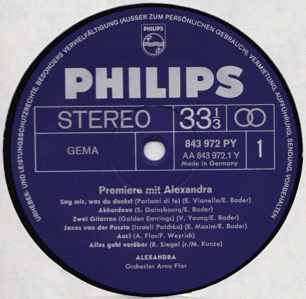 Alexandra - Premiere Mit Alexandra | Philips (843 972 PY) Alexandra - Premiere Mit Alexandra | Philips (843 972 PY)