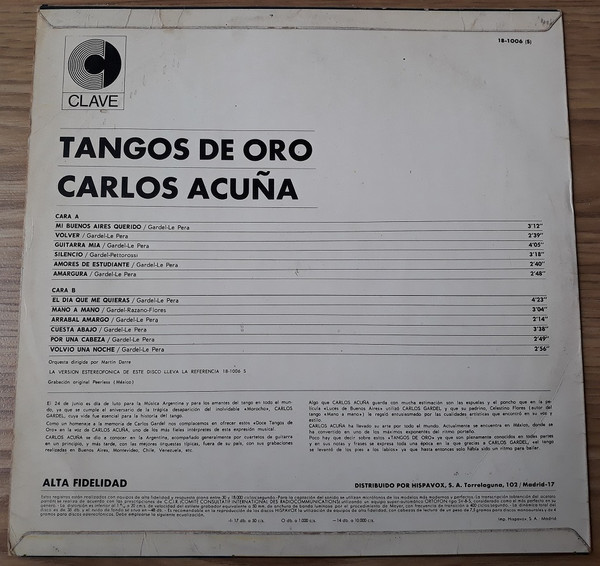 Carlos Acuña - Tangos De Oro | Clave (18-1006) - 2 Carlos Acuña - Tangos De Oro | Clave (18-1006) - 2