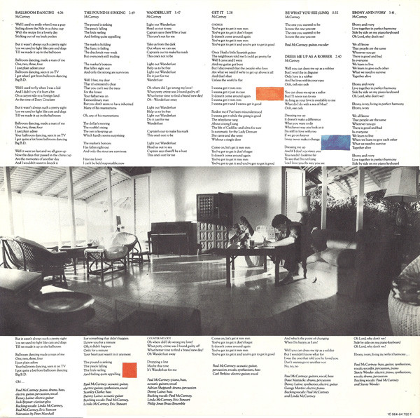 Paul McCartney - Tug Of War | Odeon (1C 064-64 750 T) - 6