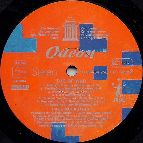 Paul McCartney - Tug Of War | Odeon (1C 064-64 750 T) - 4