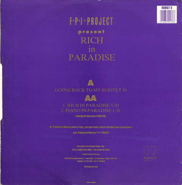 FPI Project - Rich In Paradise / Going Back To My Roots | Rumour Records (RUMAT 9) - 2