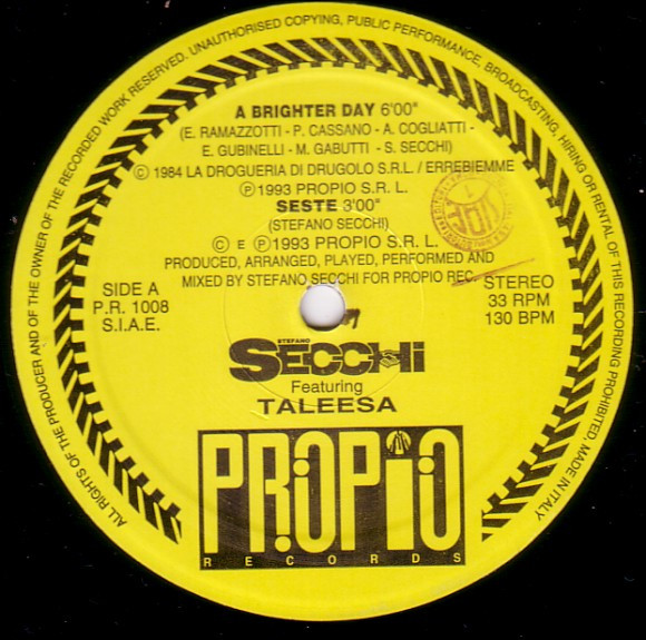 Stefano Secchi Featuring Taleesa - A Brighter Day | Propio Records (PR 1008) - 3 Stefano Secchi Featuring Taleesa - A Brighter Day | Propio Records (PR 1008) - 3