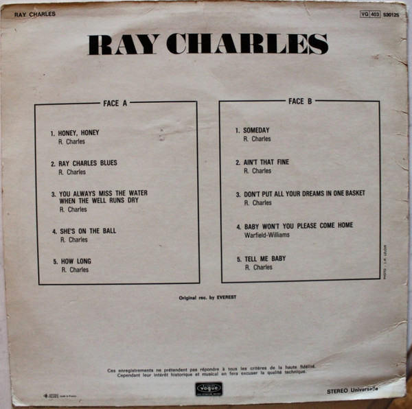 Ray Charles - Ray Charles | Disques Vogue (530125) - 2 Ray Charles - Ray Charles | Disques Vogue (530125) - 2