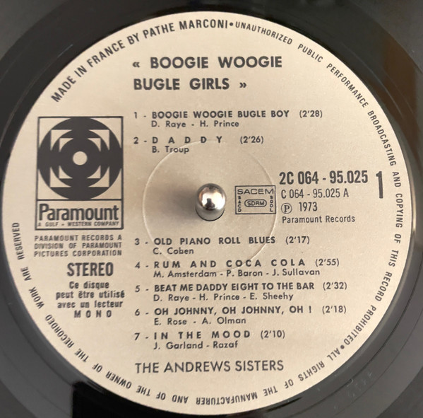 The Andrews Sisters - Boogie Woogie Bugle Girls | Paramount Records (2C 064-95.025) - 3