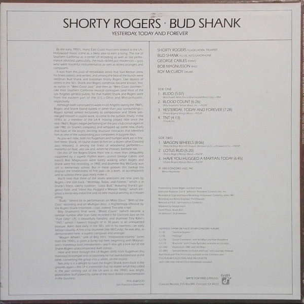 Shorty Rogers / Bud Shank - Yesterday, Today And Forever | Concord Jazz (CJ-223) - 2