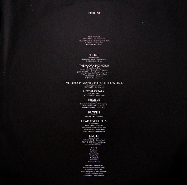 Tears For Fears - Songs From The Big Chair | Mercury (MERH 58) - 6 Tears For Fears - Songs From The Big Chair | Mercury (MERH 58) - 6