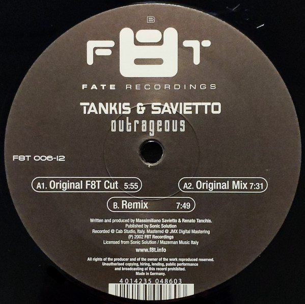 Tankis & Savietto - Outrageous | Fate Recordings (F8T 006-12) - 4