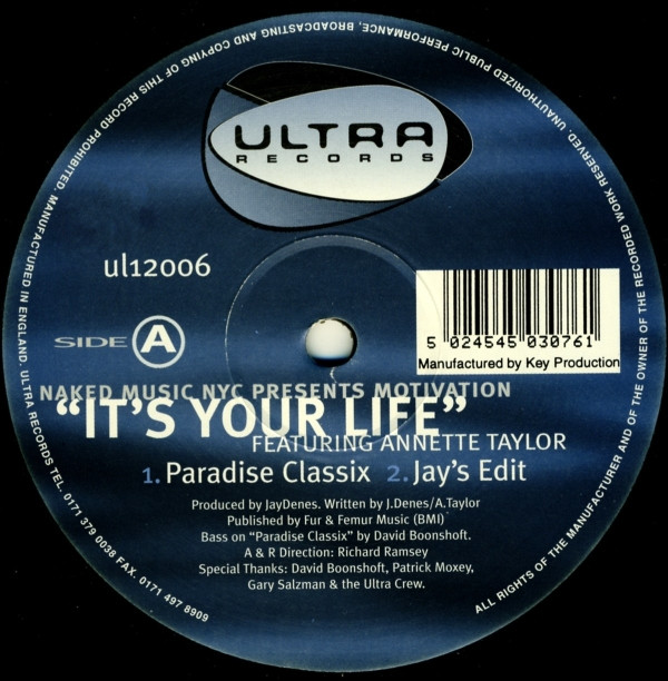 Naked Music NYC & Motivation & Annette Taylor - It's Your Life | Ultra Records (UL12006) Naked Music NYC & Motivation & Annette Taylor - It's Your Life | Ultra Records (UL12006)