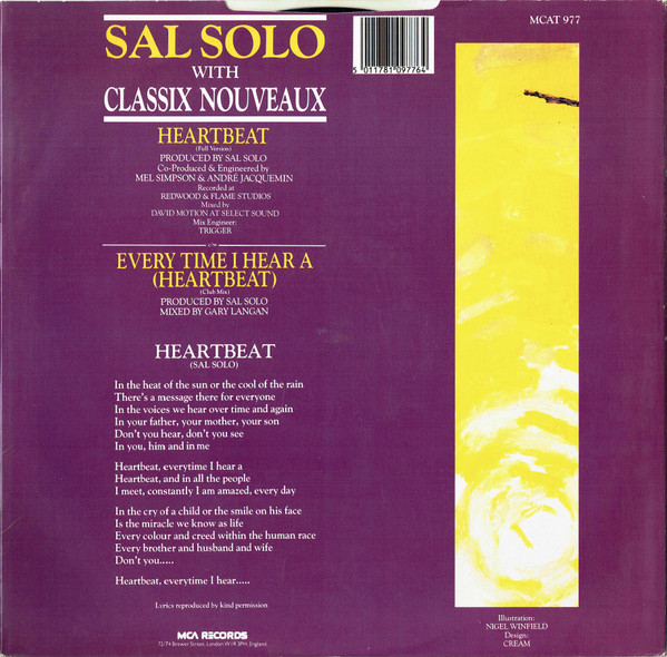 Sal Solo With Classix Nouveaux - Heartbeat | MCA Records (MCAT 977)