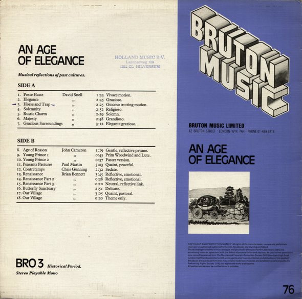 Various - An Age Of Elegance | Bruton Music (BRO 3) - 2