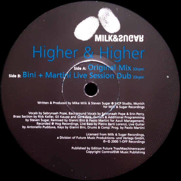 Milk & Sugar - Higher & Higher | 1-Off Recordings (12ONEOFFP01/02)