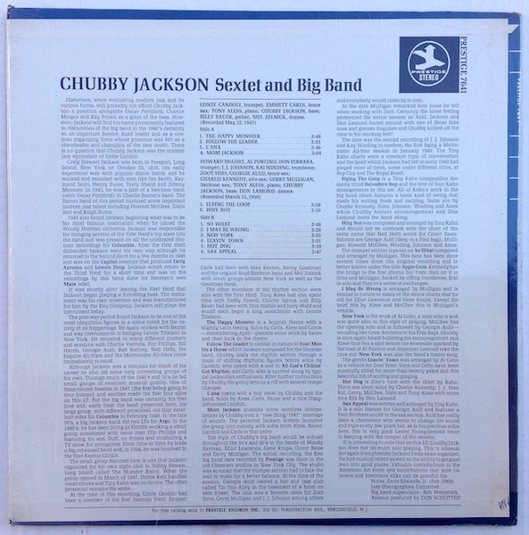Chubby Jackson - Sextet And Big Band | Prestige (PR 7641) - 2 Chubby Jackson - Sextet And Big Band | Prestige (PR 7641) - 2