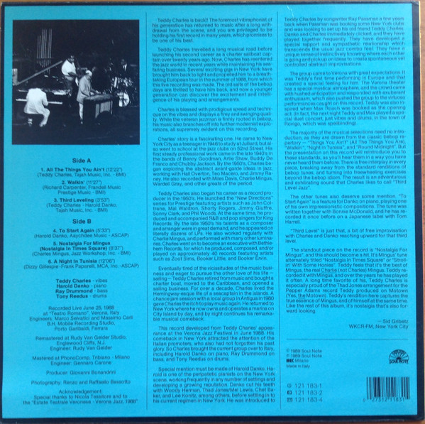 Teddy Charles Quartet - Live At The Verona Jazz Festival, 1988 | Soul Note (121 183-1) - 2