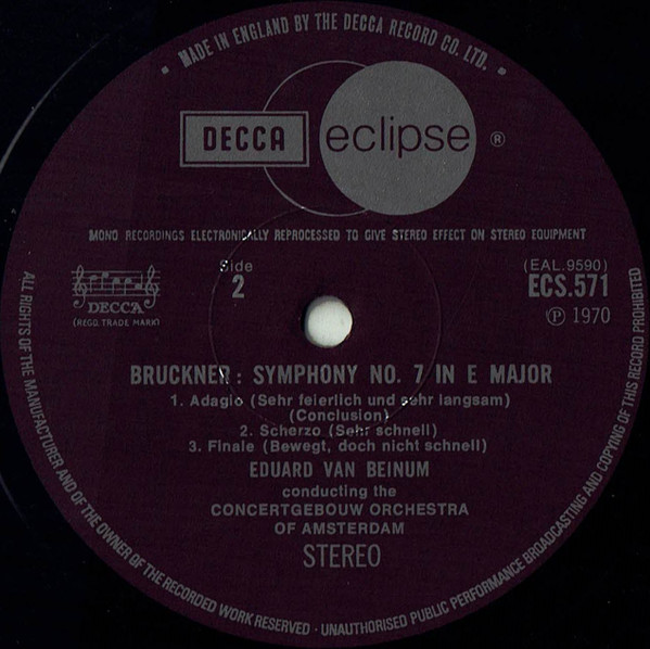 Anton Bruckner , Concertgebouworkest , Eduard Van Beinum - Symphony No. 7 In E Major | Decca (ECS 571) - 4