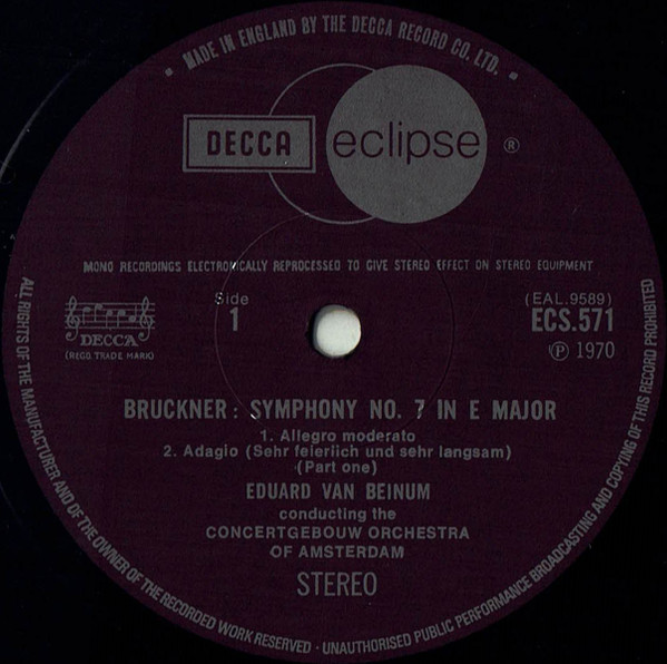 Anton Bruckner , Concertgebouworkest , Eduard Van Beinum - Symphony No. 7 In E Major | Decca (ECS 571) - 3