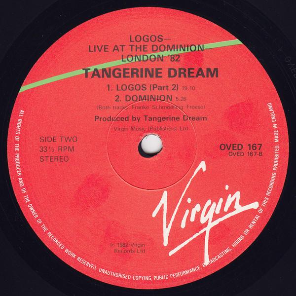 Tangerine Dream - Logos Live | Virgin (OVED 167) - 4