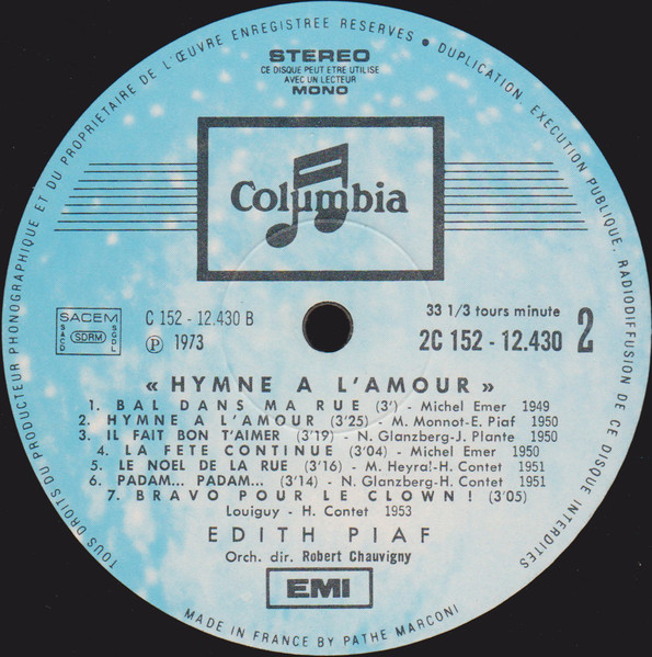 Edith Piaf - Hymne À L'amour | Columbia (2 C152-12430/1/2) - 4