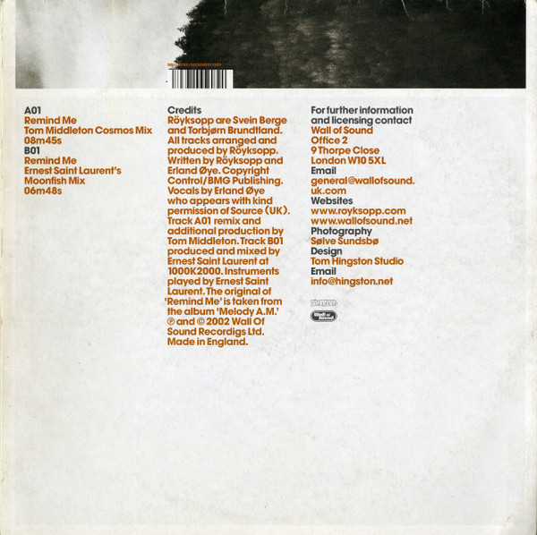 Röyksopp - Remind Me | Wall Of Sound (WALLT074X) - 2