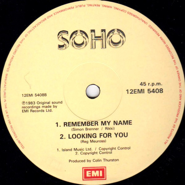Soho - Remember My Name | EMI (12EMI 5408) - 2