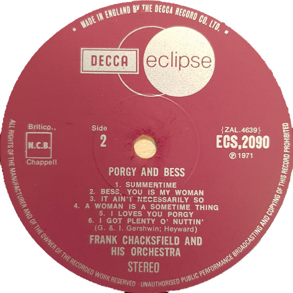 Frank Chacksfield & His Orchestra - Showboat / Porgy And Bess | Decca (ECS.2090) - 4 Frank Chacksfield & His Orchestra - Showboat / Porgy And Bess | Decca (ECS.2090) - 4
