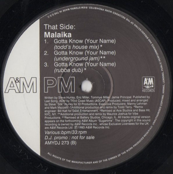 Malaika - Gotta Know (Your Name) | A&M PM (AMYDJ 273) - 3 Malaika - Gotta Know (Your Name) | A&M PM (AMYDJ 273) - 3