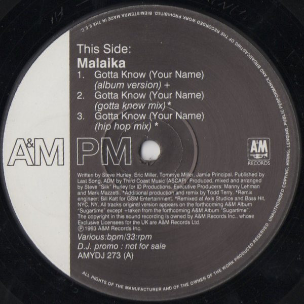 Malaika - Gotta Know (Your Name) | A&M PM (AMYDJ 273) - 2 Malaika - Gotta Know (Your Name) | A&M PM (AMYDJ 273) - 2