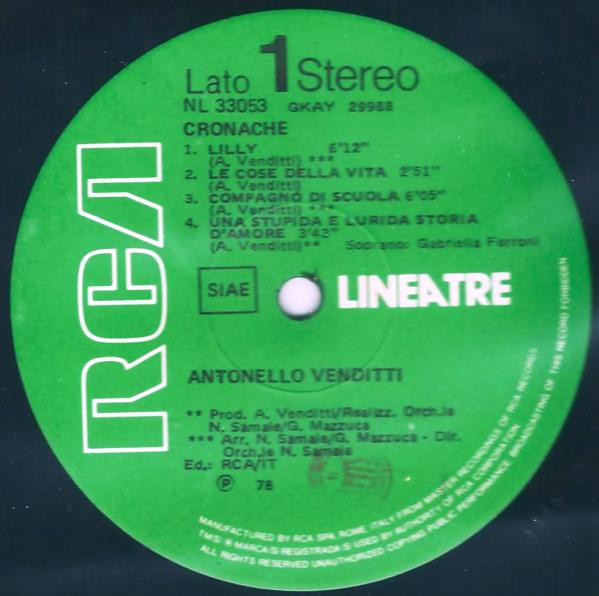 Antonello Venditti - Cronache | RCA (NL 33053) - 2 Antonello Venditti - Cronache | RCA (NL 33053) - 2