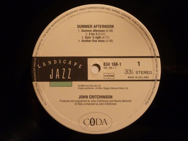 John Critchinson - Summer Afternoon | Coda Records (864 168-1) - 4