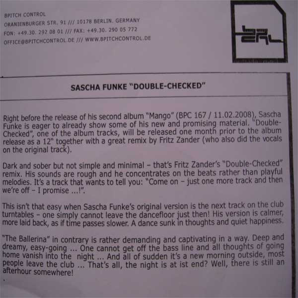 Sascha Funke - Double-Checked | BPitch Control (BPC 166) - 2