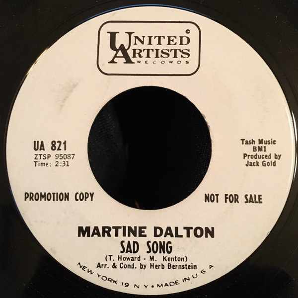 Martine Dalton - Sad Song / Tender Words | United Artists Records (UA 821) - main