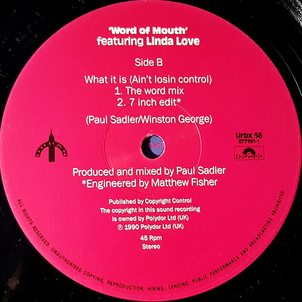 Word Of Mouth Featuring Linda Love - What It Is (Ain't Losin Control) | Urban (Urbx 56) - 3