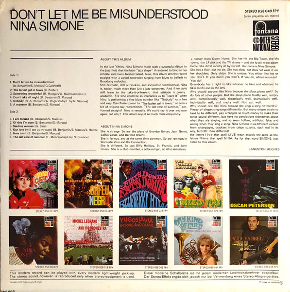 Nina Simone - Don't Let Me Be Misunderstood | Fontana International (858 049 FPY) - 2