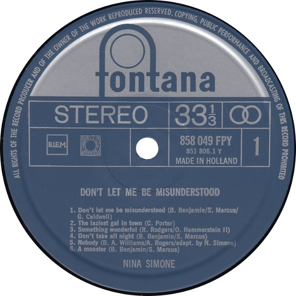 Nina Simone - Don't Let Me Be Misunderstood | Fontana International (858 049 FPY) - 3