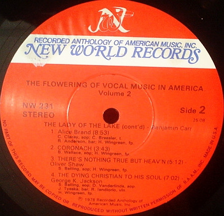 Benjamin Carr , Oliver Shaw , Dr. George K. Jackson - The Flowering Of Vocal Music In America / Vol. 2 | New World Records (NW 231) - 4