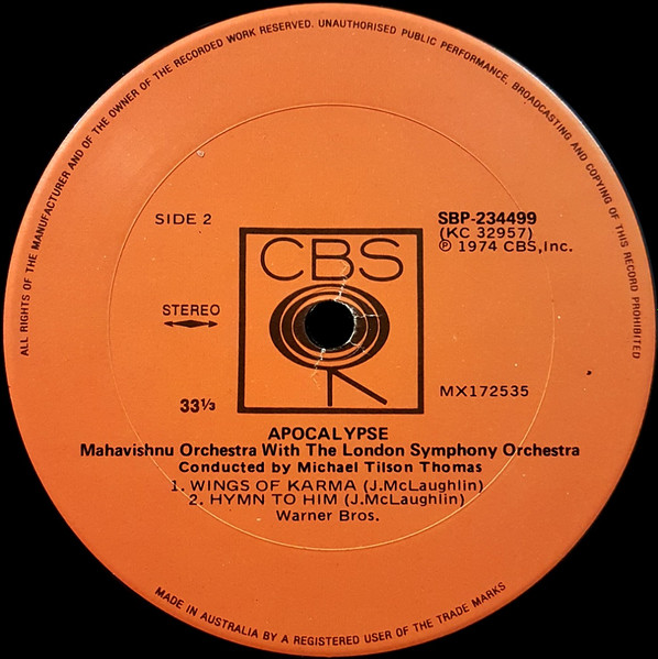 Mahavishnu Orchestra With The London Symphony Orchestra , Michael Tilson Thomas - Apocalypse | CBS (SBP-234499) - 4