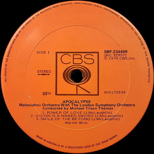 Mahavishnu Orchestra With The London Symphony Orchestra , Michael Tilson Thomas - Apocalypse | CBS (SBP-234499) - 3