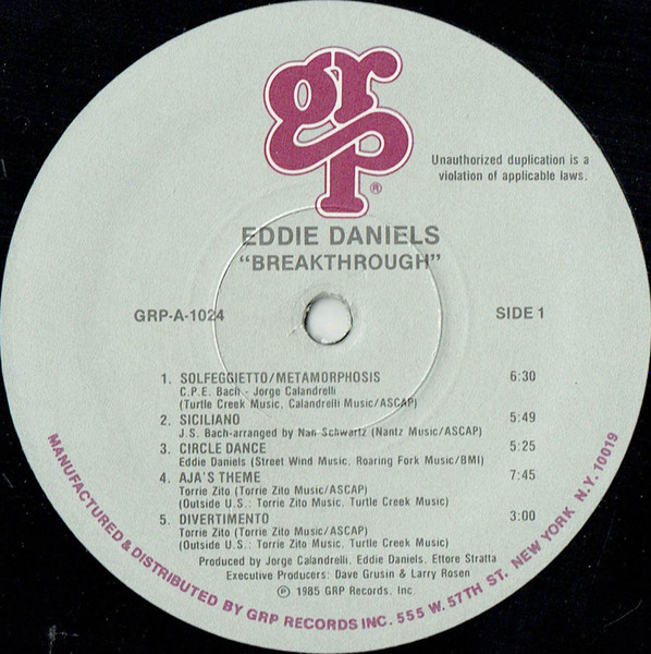 Eddie Daniels With Philharmonia Orchestra - Breakthrough | GRP (GRP A-1024) - 3 Eddie Daniels With Philharmonia Orchestra - Breakthrough | GRP (GRP A-1024) - 3